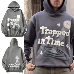 Puff Sweatshirts Hoodies Men High Street Foam Trapped In Time Print Pullover Hoode Big Size Pullovers