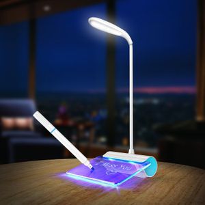 Novità Lampada da tavolo a LED Protezione per gli occhi Lampada da scrivania a LED ricaricabile tramite USB Interruttore tattile Luce di lettura Messaggio luminoso 3 modalità Dimmer