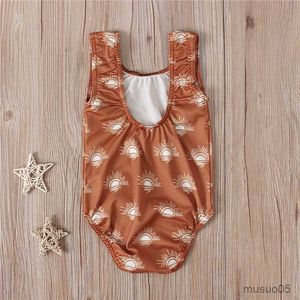 Tvådelar Baby Girl Jumpsuit Swimsuit Sun Printing Triangle badkläder för spädbarnsflickor Casual ärmlös bodysuit simning