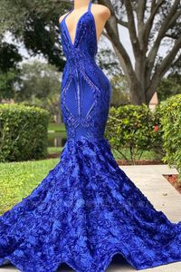Luxury Dubai Arabic Mermaid Evening Dresses Halter Neck Lace Applique Flowers Formal Evening Party Dress Prom Birthday Pageant Celebrity Special Occasion Gowns