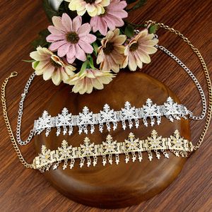 Wedding Hair Jewelry Sunspicems Algeria Forehead Chain Morocco Accessory Chain Women Headband Bride Crystal Flower Tassels Crown Head Pieces 230508