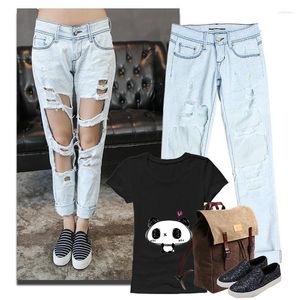 Women's Jeans Street Fashion Versatile Broken Hole Beggar Tear Women's Personalized Dot Print Low Rise Curled