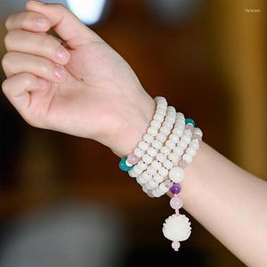 Strand 108 mala pärlor armband bön sten läkande rosa kvarts kvinnor handled lotus armband yoga