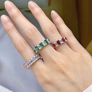 Engagement Eternity Band Ruby Emerald Diamond Ring 100% Real 925 sterling silver Party Wedding Rings for Women Bridal Jewelry