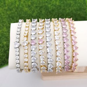 Цепочка Qmhje Crystal Stone Heart Love Tennis Bracelet For Women Свадебное обручальное золото серебряное цвет бесконечно