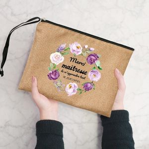 化粧品バッグMerci Maitresse Print Bag Women Makeup Pouch Travel Toireatry主催者の卒業ギフトメイクアップ