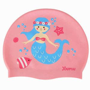 Simning Caps Cartoon Printed Swim Cap Waterproof Silicone Swimming Hat For Children Ear Protection Pool Accessories Barn Diving Caps Sports P230509