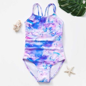 Roupa de banho infantil 7-14T para meninas, um verão, unicórnio fofo estilo tie dye infantil P230602