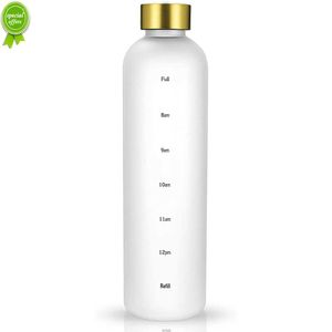 1L Water Bottle with Time Marker Fitness Sports Outdoor Travel BPA Free Frosted Drink Portable Leakproof Drinkware