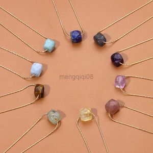 Pendant Necklaces Natural Faceted Cube Beads Neckalce Square R Mineral Stone Gold Color Adjustable Chain for Women Men Y23