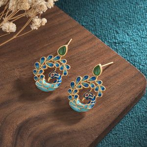 Stud Earrings Retro Cute Enamel Peacock For Women Gold Color Chinese Style Pirecing Earring Female Charm Jewelry Gift