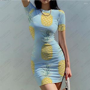 Casual Dresses 2023 Summer Sexy Women's Short Sleeve Round Neck Dress Fruit Pineapple 3D Print Beach Hawaiian Style Slim Fit