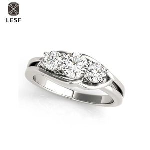 Band Rings Lesf 3 Stones Round Moissanite Diamond 925 Sterling Silver Ring for Women Wedding Bands Engagement Present Z0509