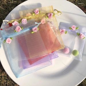 Embrulho de presente 10 PCs Organza Bags Jóias Pacotes de jóias Partido de casamento Goodie Packing Candy Favors Bolsas de presentes desenhados