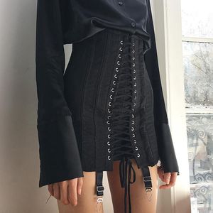 Skirts Ardm Sexy Corset High Waist Bandage Bodycon Gothic Black Womens Lace Up Tight Hip Slim Party Mini 230509