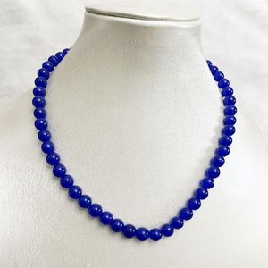 Łańcuchy 8 mm szafir Jade Naszyjnik przezroczysty kamień szlachetny Deep Blue Biżuter
