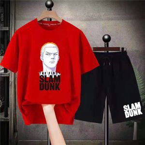 Мужские спортивные костюмы Slam Dunk Print Set Японский аниме шорты 2 летнее повседневное костюм на открытом воздухе с коротким рукавом манга уличная одежда 230509