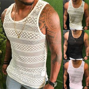 Mens Tank Tops Top Hollow Breathable Vest Summer See Through Crewneck Sleeveless Muscle Sexy Mesh Shirts Fitness 230509