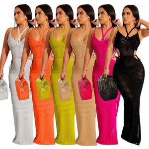 Women's Swimwear Vacation Outfits For Women 2023 Beach Swimsuit Cover Up Summer Neck Sexy Tight Knit Dress Hollow Out Backless Solid