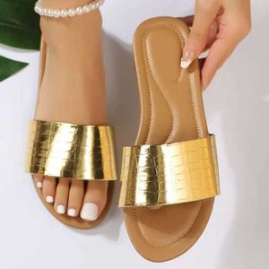 Slippers Glamorous Gold Slides Women odile Embossed Single Band Sandals Summer Outdoor Beach Woman Sexy 2023 Fashion Slippers G230509