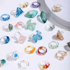 Band Rings Lost Lady INS Trendy Transparent Resin Rings for Women Summer Cute Shell Flower Heart Rings Wholesale Jewelry Girls Party Gifts Z0509