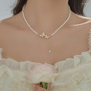 Chains Natural Freshwater Pearl Necklace Women's Light Luxuries Small People's Versatile Butterfly Pendants Necklaces Zhuji Jewelry