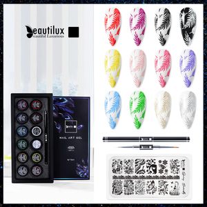 Falso unhas beautilux estampagem kit de gel polonês preto transferência branca de tagarelice Óleo de verniz para pratos de carimbo de arte impressos Manicure 6G 230509