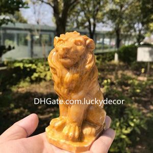 Kraftfull gul Aventurine Guardian Lion Carving Dekorativ figur Fengshui Ornament Naturliga kvartskristall Gemstone Populära Wild Animal Sculpture Statue