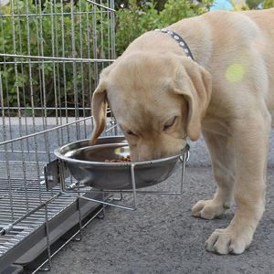 給餌ハンギングステンレススチールドッグボウルウォールマウント猫ペット水食品コンテナフィーダー固定金属ホルダーサポートAntioverturn 23cm