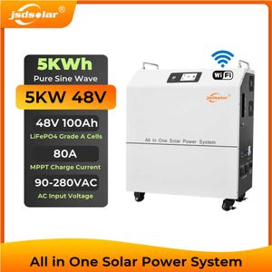 jsdsolar 5KW Tutto in un sistema di energia solare con WIFI 48V 100Ah LiFePO4 Batteria 220V Stazione di energia solare per la casa all'aperto