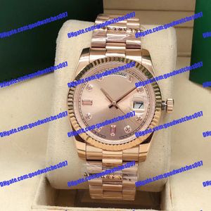 Yüksek kaliteli lüks erkekler saat 2813 otomatik mekanizma 128235 128238 gül altın saat 36mm pembe elmas kadran safir cam saat 278243 moda kadın saati