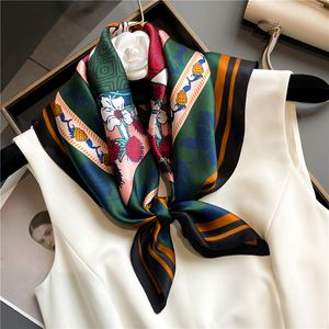 Sarongs Luxury Brand Print 100 Real Silk Square Scarf Women Hand Wirst Hijab Shawl Design Wrap Neck Tie Hair Foulard Bandana 230508