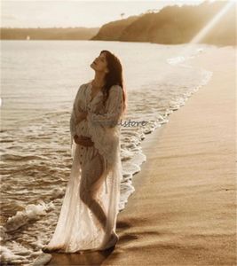 Nuovo pizzo abito da sposa di maternità per Baby Shower 2023 servizio fotografico manica lunga Boho Beach abiti da sposa civile incinta abiti da sposa abito da sposa robe de mariee