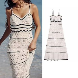 Платья для вечеринок летние женские пляжные вязаные бретельные ремешки с длинным цветом пустое элегантное узкое 230508