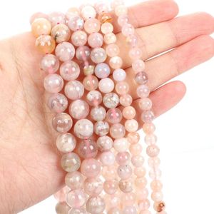 Beads Other Natural Stone Cherry Blossom Agate Round Loose For Jewelry Making Needlework Bracelet DIY 4-12 MM