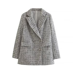 Women turn down collar wool coat solid color double long tweed breasted medium casacos XSSML