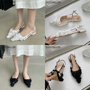 Sandals Fashion Flower Lace Women Sandal Shallow Slip on Slingback Flats Ballet Shoes Flat Heel Casual Dress Mules 230316