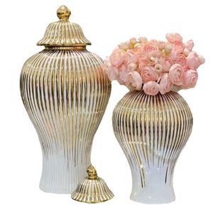 Obiekty dekoracyjne figurki ceramiczne wazon złote paski imbirowe słoik do przechowywania butelki pojemniki na butelki stacjonarne ozdoby porcelanowe wazony 230508