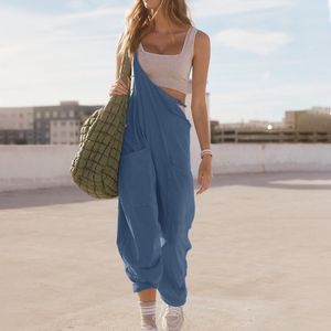 Kvinnors jumpsuits rompers Casual Loose Women Spaghetti Long Camis Summer Solid Cotton Linen Strap Wide Leg Pants Bibbovers Sleeveless 230509