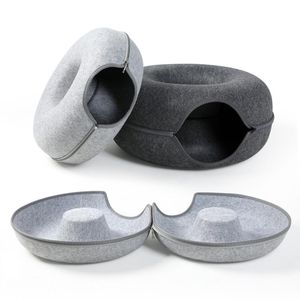 Mats Cats Tunnel Bed Natural Felt Pet Cat Cave Nest Round Detachable Indoor Interactive Toy House for Small Dogs Puppy Pets Supplies