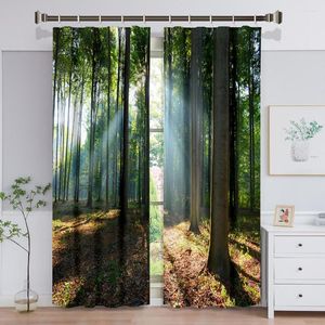 Curtain 3D Print Forest Green Natural Landscape Scenery Seaside 2 Pieces Shading Window Curtains For Living Room Bedroom Home Decor Hook