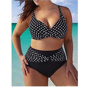 Costumi da bagno donna Plus Size 2023 Costume da bagno donna Plus Size Bikini Dot Beachwear Costume da bagno a vita alta Costumi da bagno donna Due pezzi Bikini grande grande 5XL Z0508