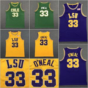 Męskie LSU Tigers College Basketball Jersey 33 Shaq Oneal Purple Yellow Shaquille Green Jerseys Koszule