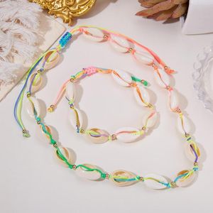 Charm Bracelets Boho Natural Shell Woven Colorful Rope Bracelet For Women Kids Simple Summer Beach Travel Party Jewelry Adjustable Friends