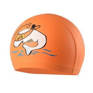 Swimming caps PU waterproof cartoon boy and girl children's swimming pool ear protection colored baby diving cap P230531