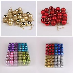 Decorações de Natal 24 PCs 30mm Glitter Chic Tree Ball Baubles pendurados no Ornamento de Natal Decoração para casa