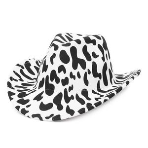 Cappelli a tesa larga Stingy Cappello a cilindro con motivo di mucca a doppia faccia Fedora con visiera arrotolata da donna Cowboy occidentale da donna Jazz