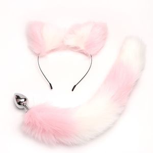 Anal Toys 2st Söt svans Anal Plug Cat Ears pannband Set Erotiska cosplay sexleksaker för kvinnor för par 230508