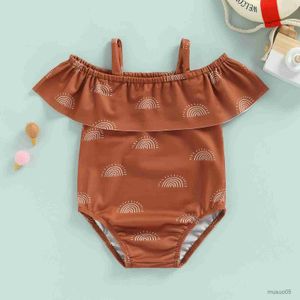 Dwuczęściowe nowe dziewczynki stroje kąpielowe bikini na plaży letnia moda tęczowa nadruk na ramię małe niemowlę dzieci kąpiel
