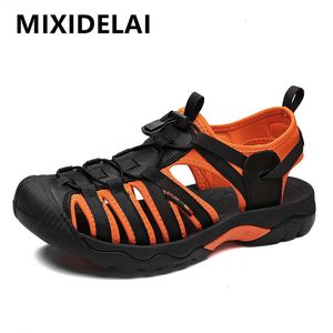 Sandals Summer Genuine Leather Men Sandals Fashion Design Breathable Casual Shoes Men Soft Bottom Outdoor Beach Sandals Big Size 48 230509